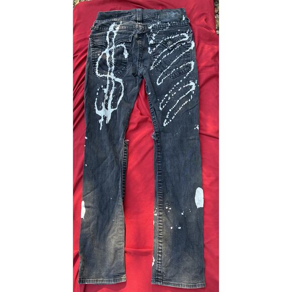 True Religion Black Bleached Design Men's Jeans Size 30 Waist - Made in the USA - Picture 8 of 13